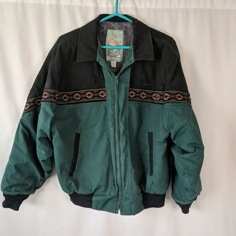 Canyon Guide Outfitters Aztec Blanket Lined Bomber Jacket Men Large USA Vintage